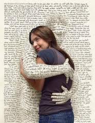 Woman hugging page